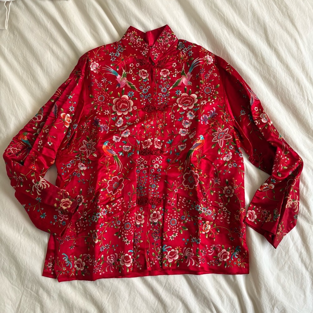 Red Silk Embroidered Blouse